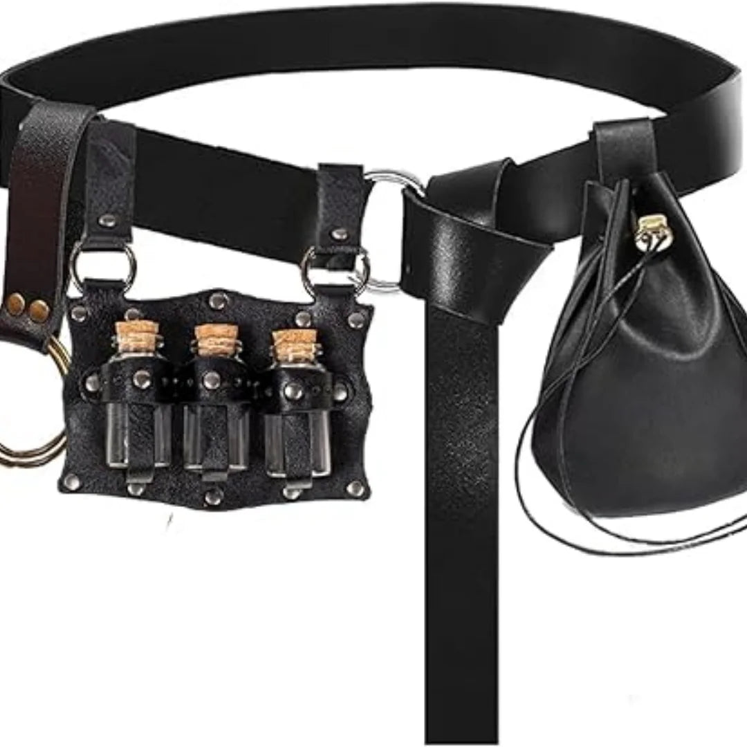 Renaissance Costume Accessories Belt Pouch Potion Bottles Leather