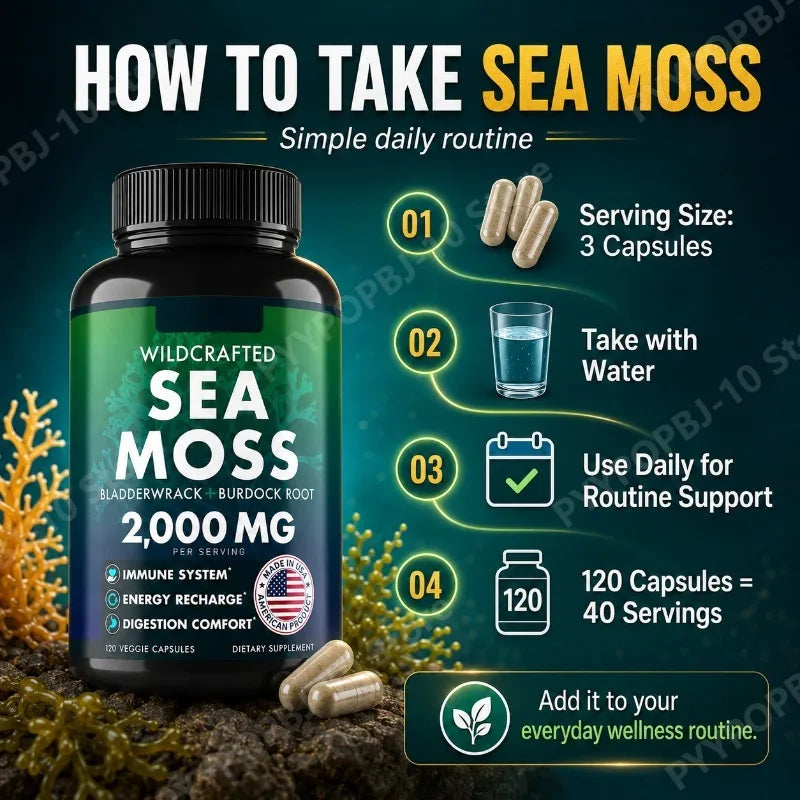 Wildcrafted Sea Moss Capsules | Bladderwrack & Burdock 2000mg
