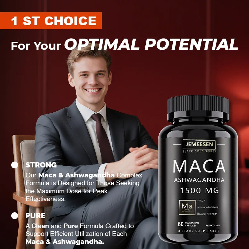 Organic Maca Root Powder Capsules 1500mg containing Maca Root Extract,Ashwagandha,Black Pepper, Supplements for Men Peaceful Pleasures Health and Wellness