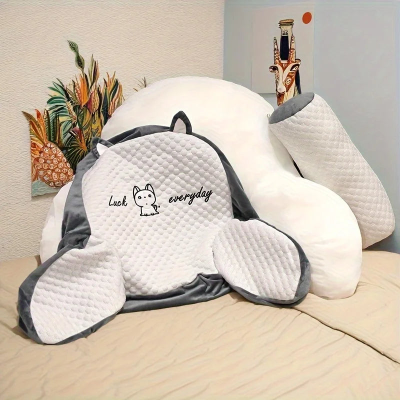 1pc Adjustable Reading Pillow Ergonomic Back Support Cushion for Bed/Sofa/Floor Gray Quilted Breathable Design Peaceful Pleasures Health and Wellness