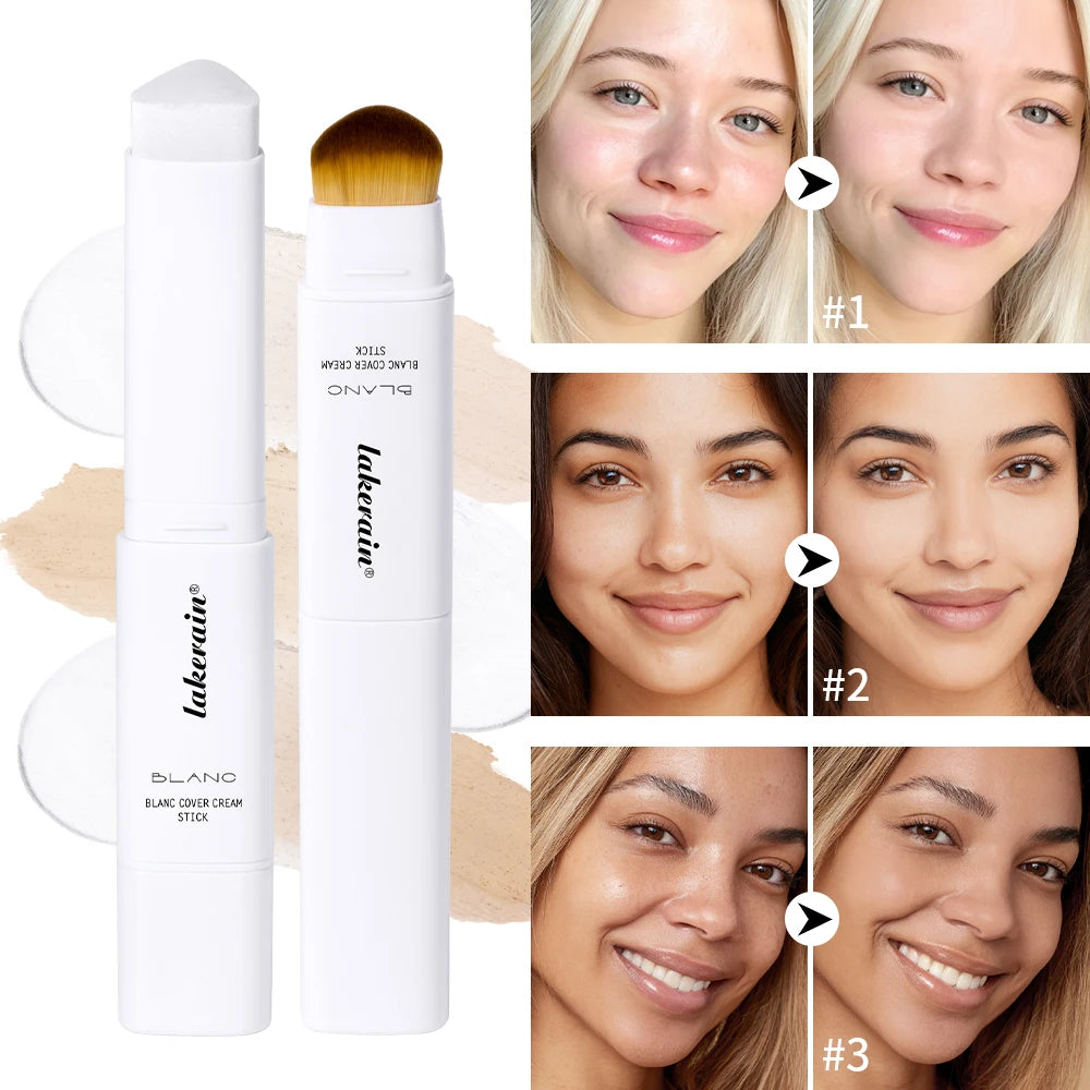 Color Changing Foundation Stick Korean Cover Cream Stick High Coverage Waterproof Dual-Ended with Brush Base Makeup Peaceful Pleasures Health and Wellness
