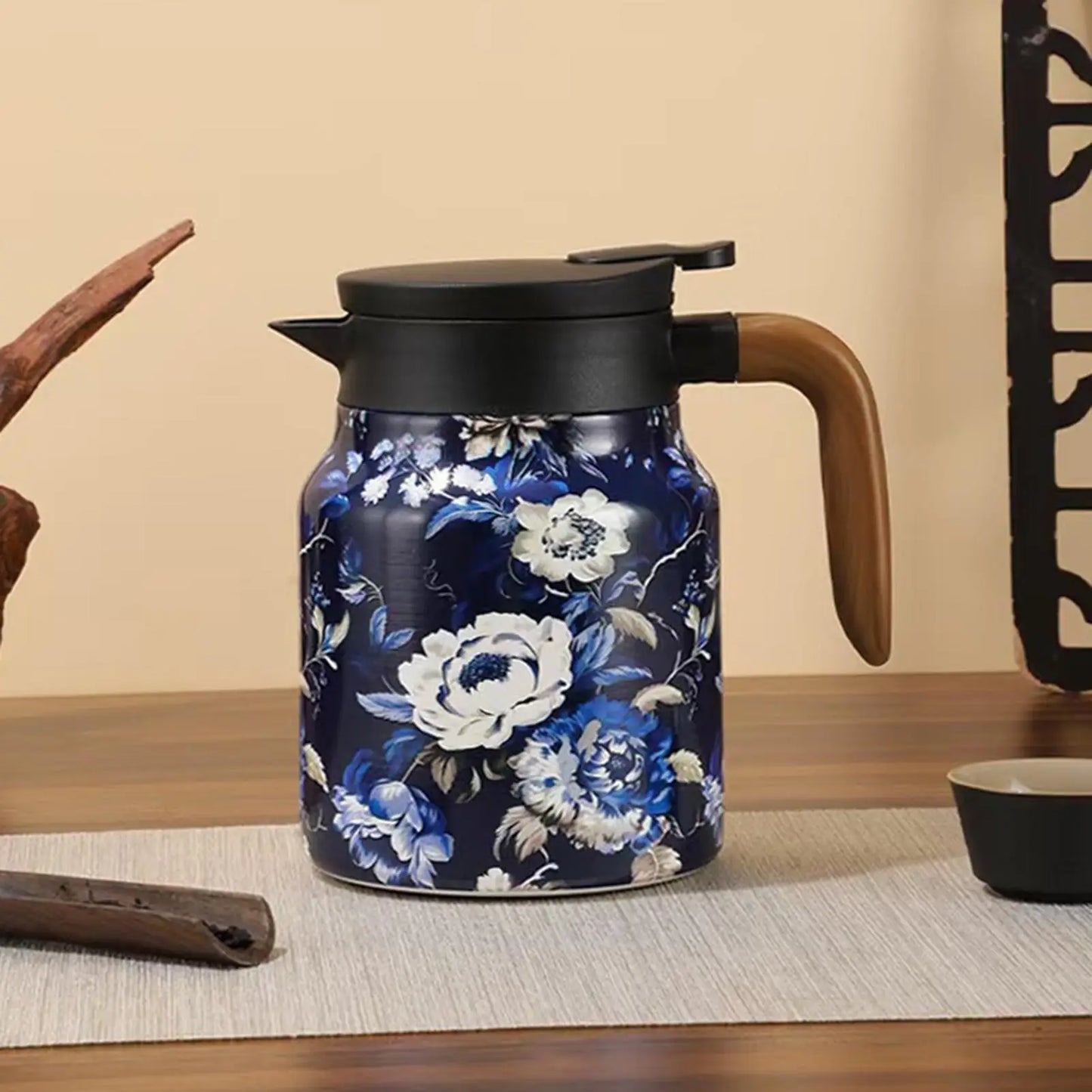 Vintage Floral Stainless Steel Teapot with Strainer | 1L