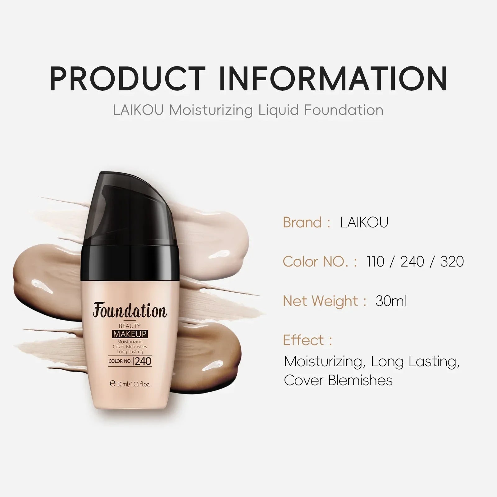 LAIKOU Liquid Foundation Full Coverage 30ml Peaceful Pleasures Health and Wellness