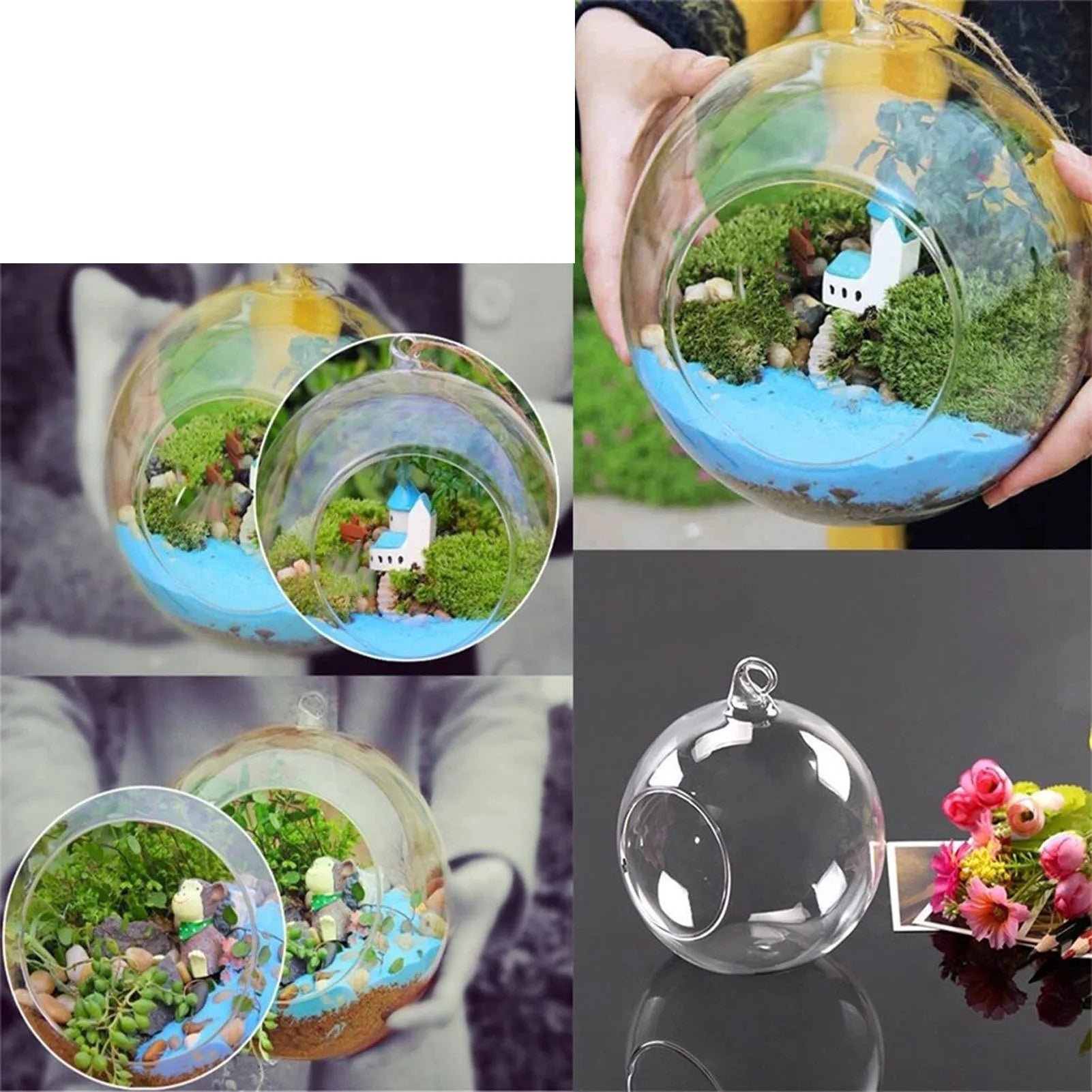 Fillable Bauble Clear Glass Ball Microlandscape Container Open Mouth Plant Pot for Decorating Window or Balcony Peaceful Pleasures Health and Wellness