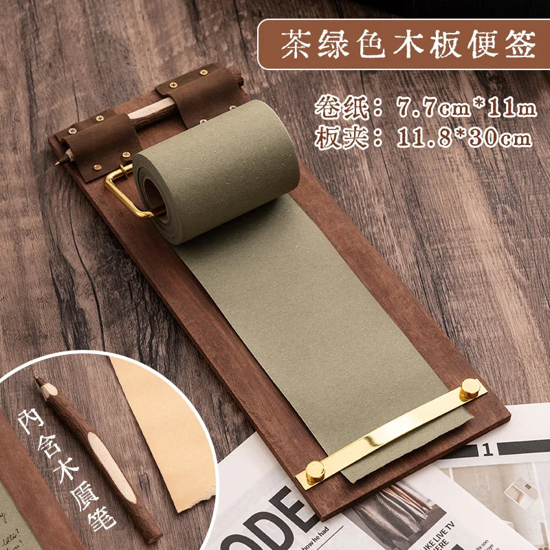 Retro Wooden Memo Pad Holder – Hangable Roll Paper Notebook