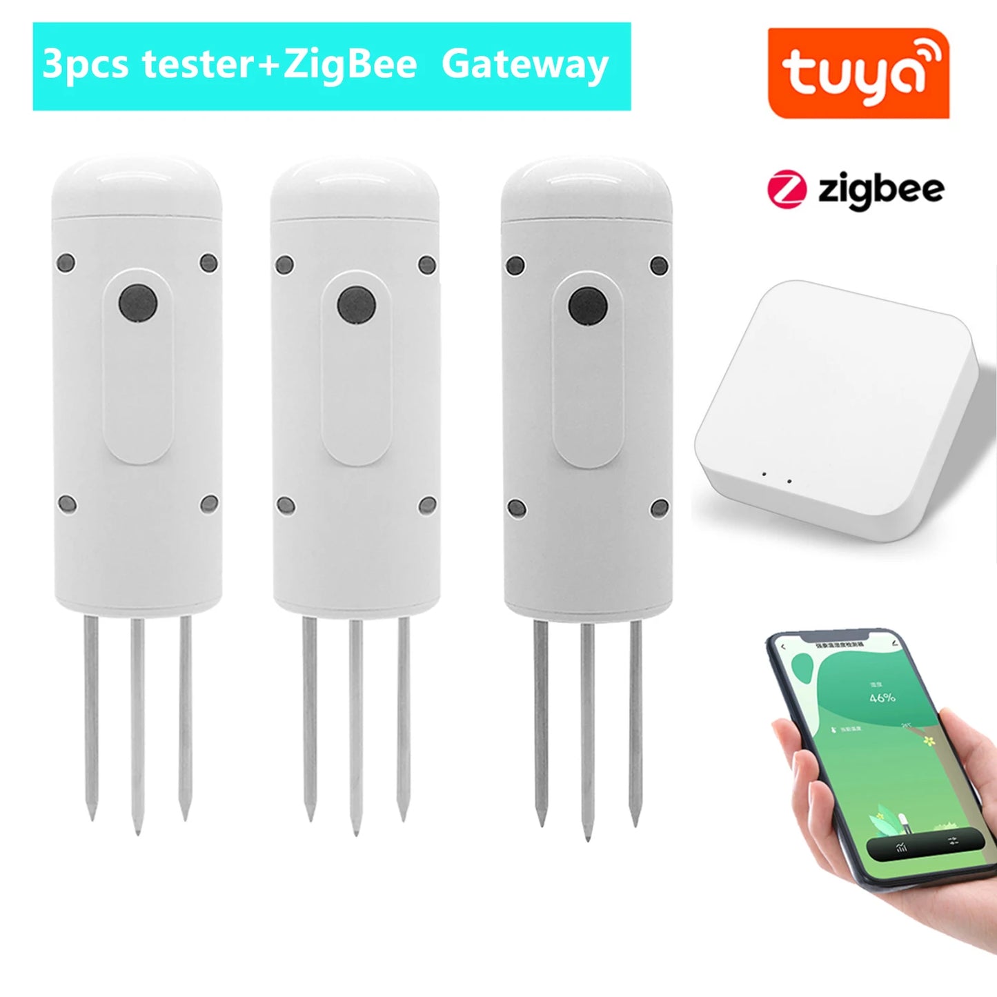 Tuya Zigbee Wireless Soil Intelligent Temperature Humidity Tester Mobilephone APP Real Time IP67 for Garden Farmland Planting Peaceful Pleasures Health and Wellness 3pcs tester Zigbee