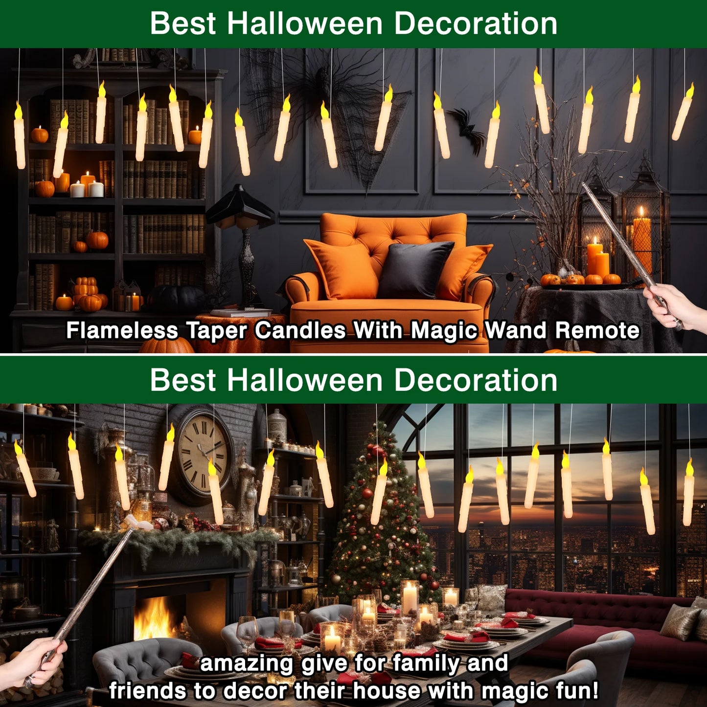 Floating Candles with Wand Magic Hanging Candles Flameless Flickering LED Taper Candle with Wand Remote Battery Window Candles Peaceful Pleasures Health and Wellness