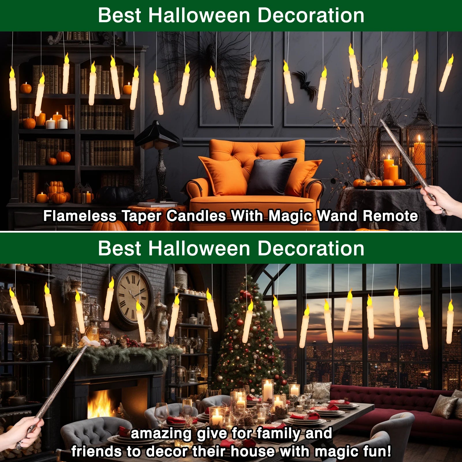 Floating Candles with Wand Magic Hanging Candles Flameless Flickering LED Taper Candle with Wand Remote Battery Window Candles Peaceful Pleasures Health and Wellness