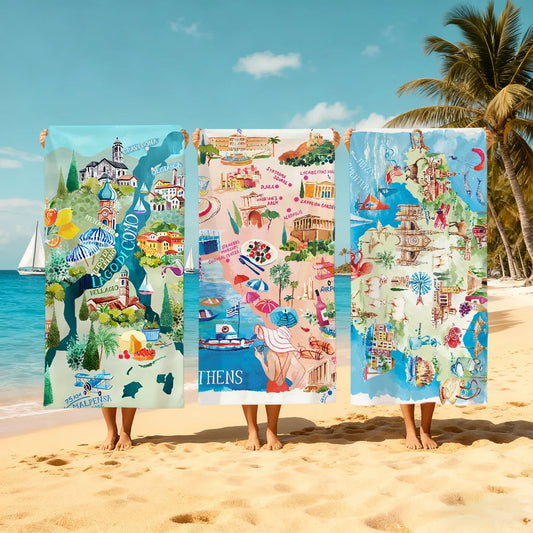 Map of Athens Quick-Dry Beach Towel | Travel, Pool & Gym Quick-Dry Beach Towel Peaceful Pleasures Health and Wellness