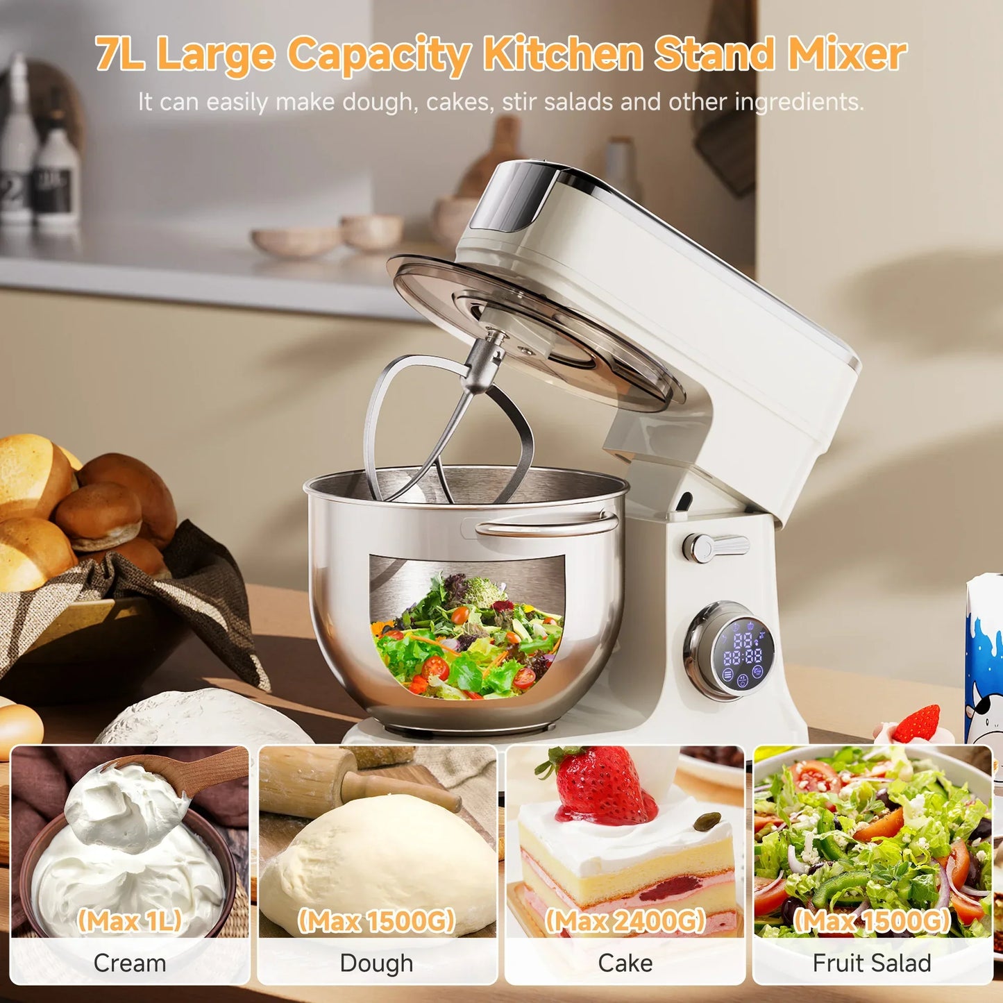 BioloMix 7L Stand Mixer for Baking – 1200W DC Motor, 11 Speeds + Meat Grinder Kitchen Appliance Peaceful Pleasures Health and Wellness