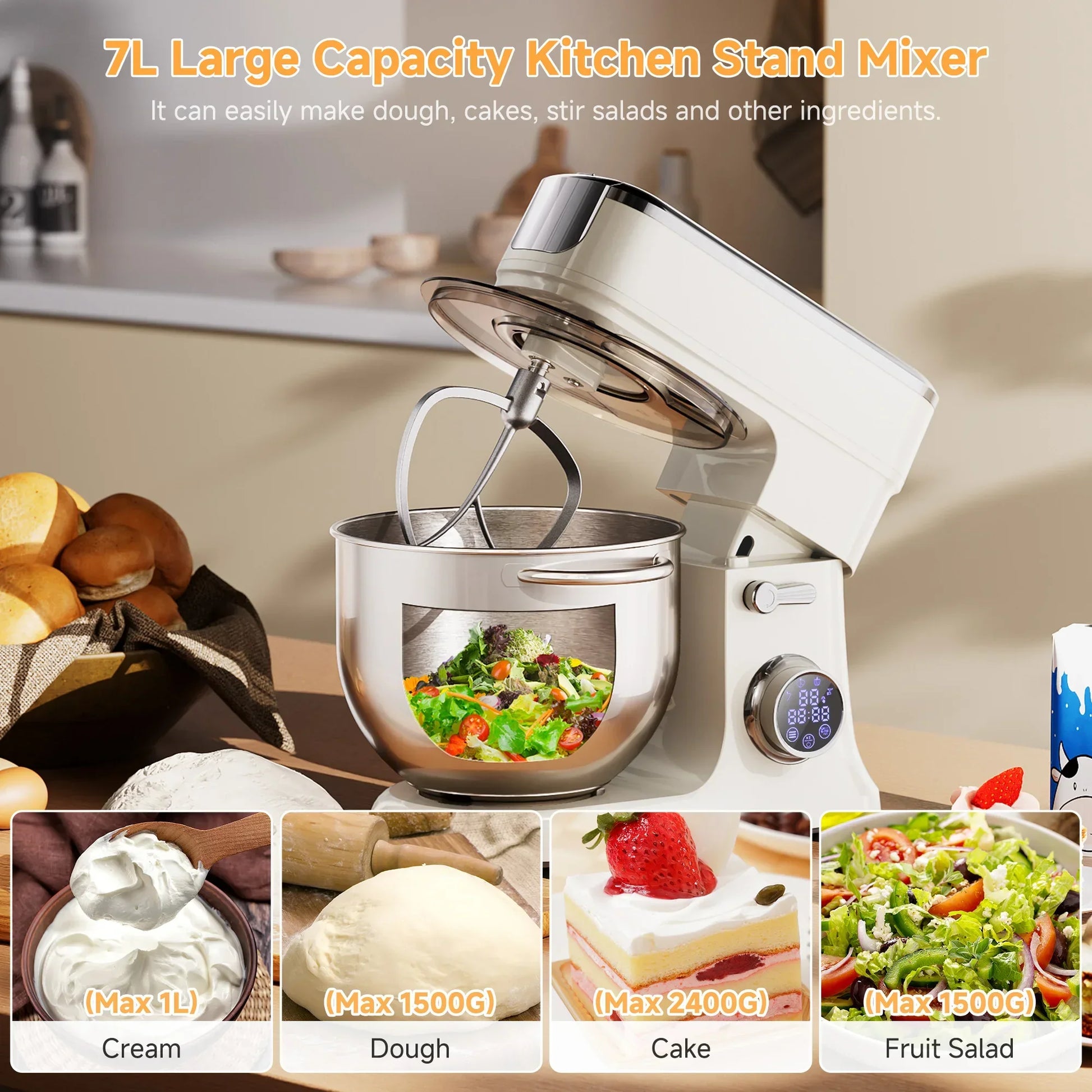 BioloMix 7L Stand Mixer – 1200W DC Motor, 11 Speeds, Dough Hook & Meat Grinder Kitchen Appliance Peaceful Pleasures Health and Wellness