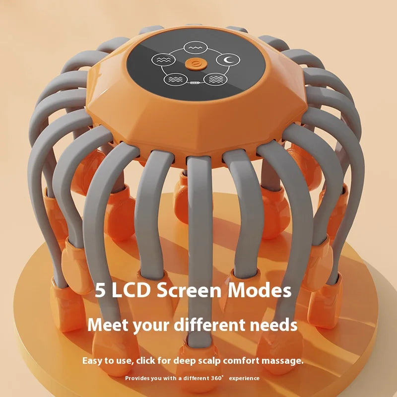 20 Massage Heads Orange Scalp Massager - Red Light Vibrating Octopus Scratcher for Relaxation, Stress Relief Peaceful Pleasures Health and Wellness