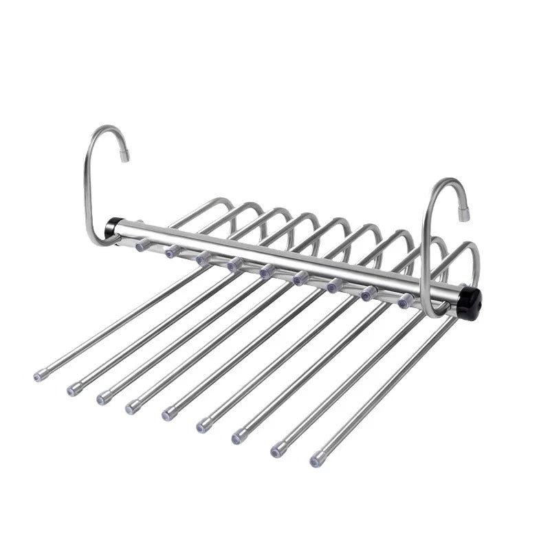 Stainless Steel Folding Pants Hanger – Multi-Layer Magic Clips & Retractable Space-Saving Organizer Peaceful Pleasures Health and Wellness Nine layer shelf