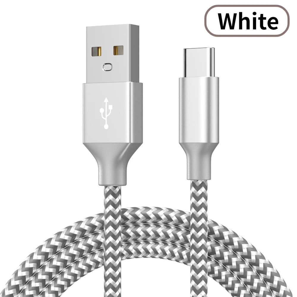 USB To Type-C Nylon Data Cable Supports 10A Ultra-Fast Charging 1m/3m Pptional Both Electrical Charging And Data Transmission Peaceful Pleasures Health and Wellness USB to Type-c white 1m