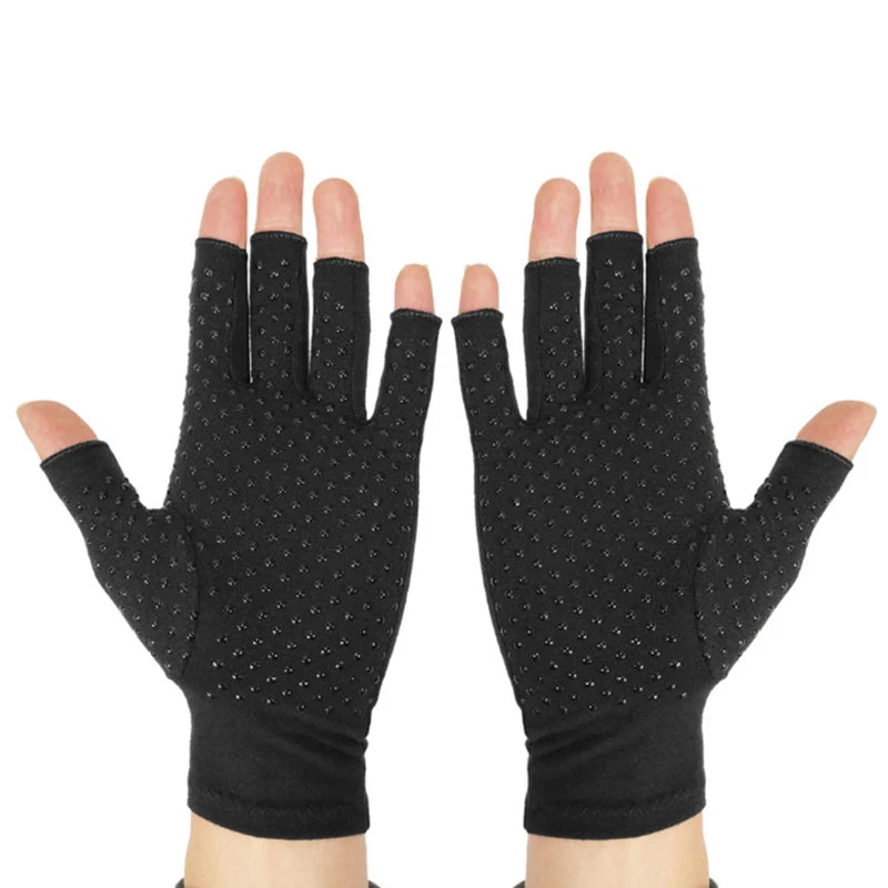 2pcs Black Half Finger Compression Gloves for Osteoarthritis Arthritic Joint Pain Relief Gloves Healthcare Gloves for Men Women Peaceful Pleasures Health and Wellness black S