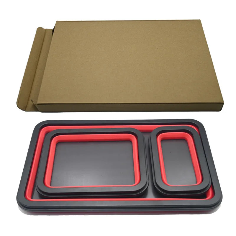 3-Piece Collapsible Magnetic Parts Tray Set | Silicone Repair Bowl