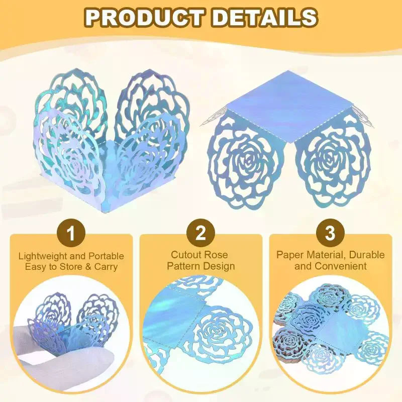 50-Pack Gold Rose Laser-Cut Dessert Liners & Cake Wrappers