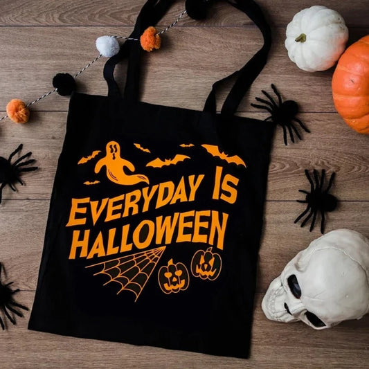 Everyday Is Halloween Black Canvas Tote Bag | Trick or Treat Halloween Canvas Tote Peaceful Pleasures Health and Wellness
