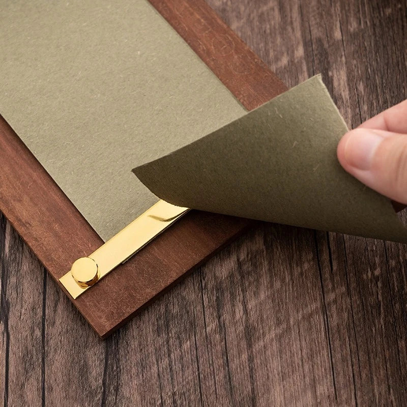 Retro Wooden Memo Pad Holder – Hangable Roll Paper Notebook