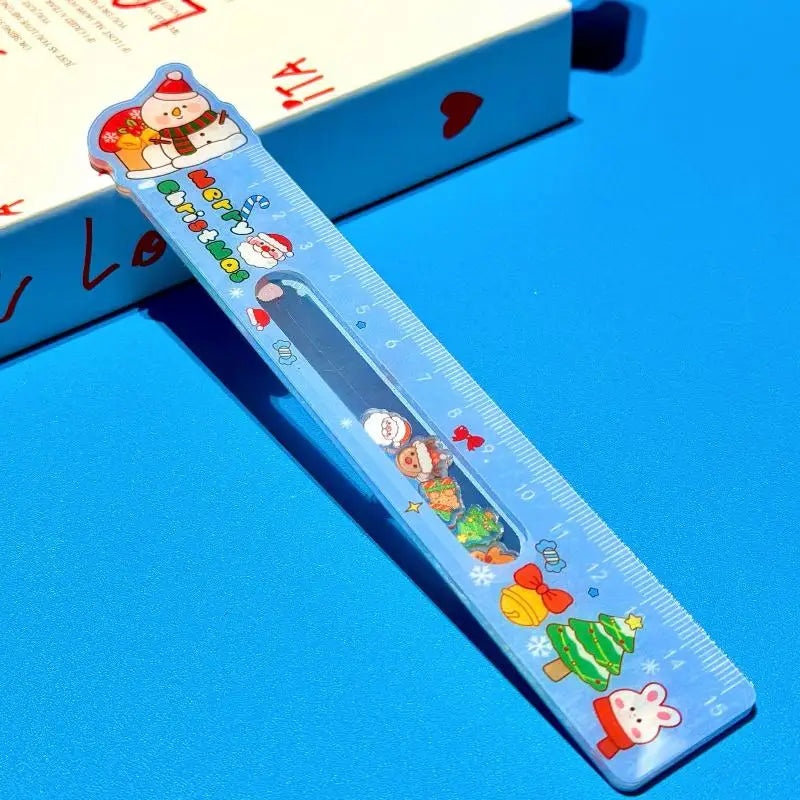 Christmas Cartoon Ruler – Santa & Snowman Holiday Stationery