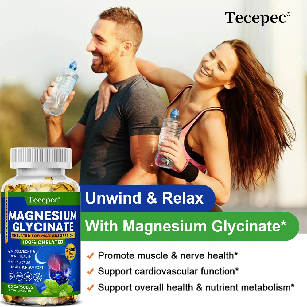 Magnesium Glycinate Supplement, Highly Absorbed, Supports Muscle Relaxation and Recovery, Maximum Bioavailability, 120 Capsules Peaceful Pleasures Health and Wellness