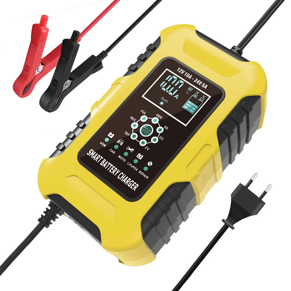12V/10A 24V/5A Car Battery Charger Full Automatic Smart AGM Wet Battery Maintainer Portable Trickle Charger Peaceful Pleasures Health and Wellness 12V 10A 24V 5A EU