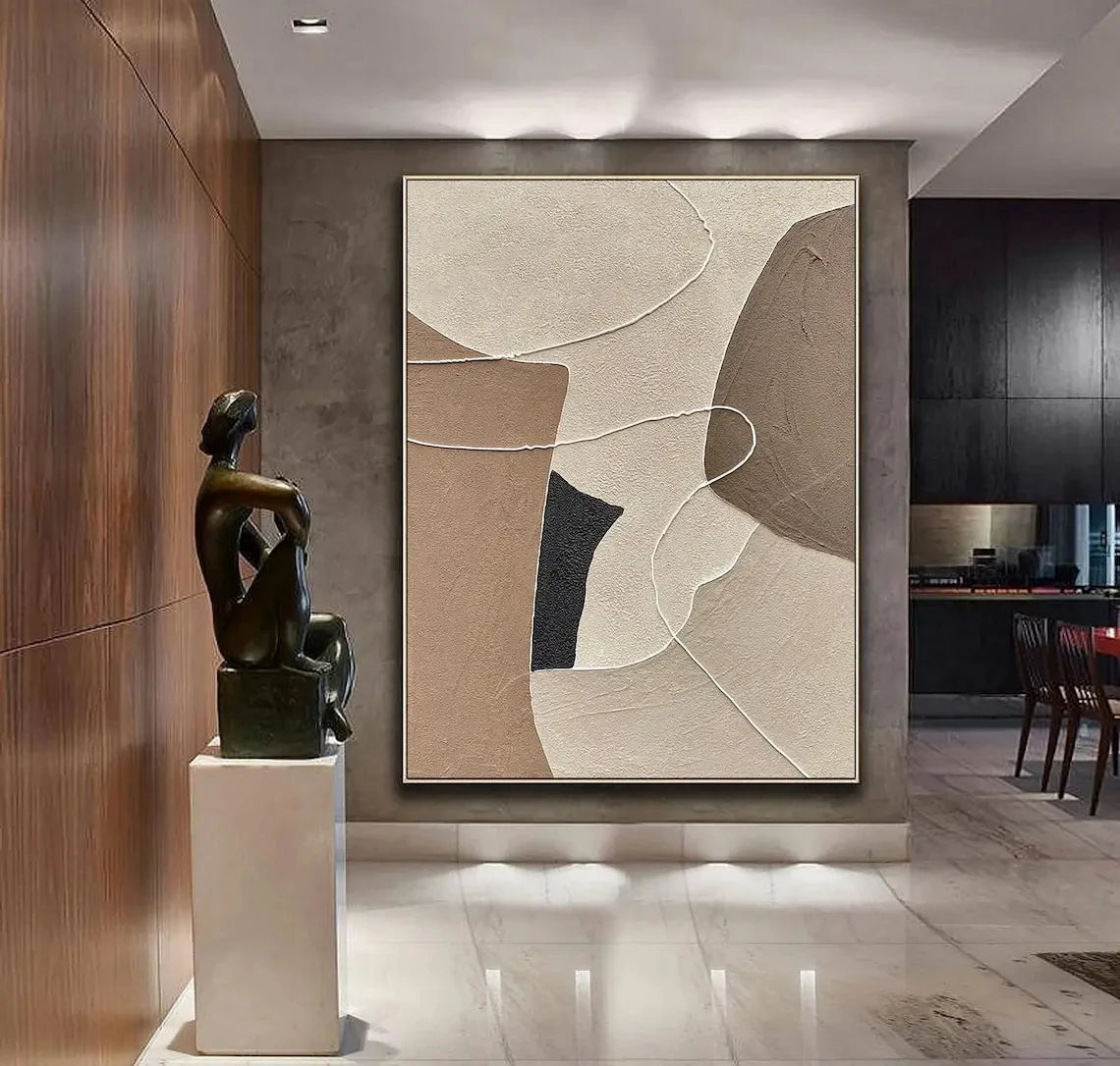 Handmade Textured Wall Art, Beige, Brown, Abstract Oil Painting on Canvas, Neutral, Large Wall Decor, Home Decoration Peaceful Pleasures Health and Wellness