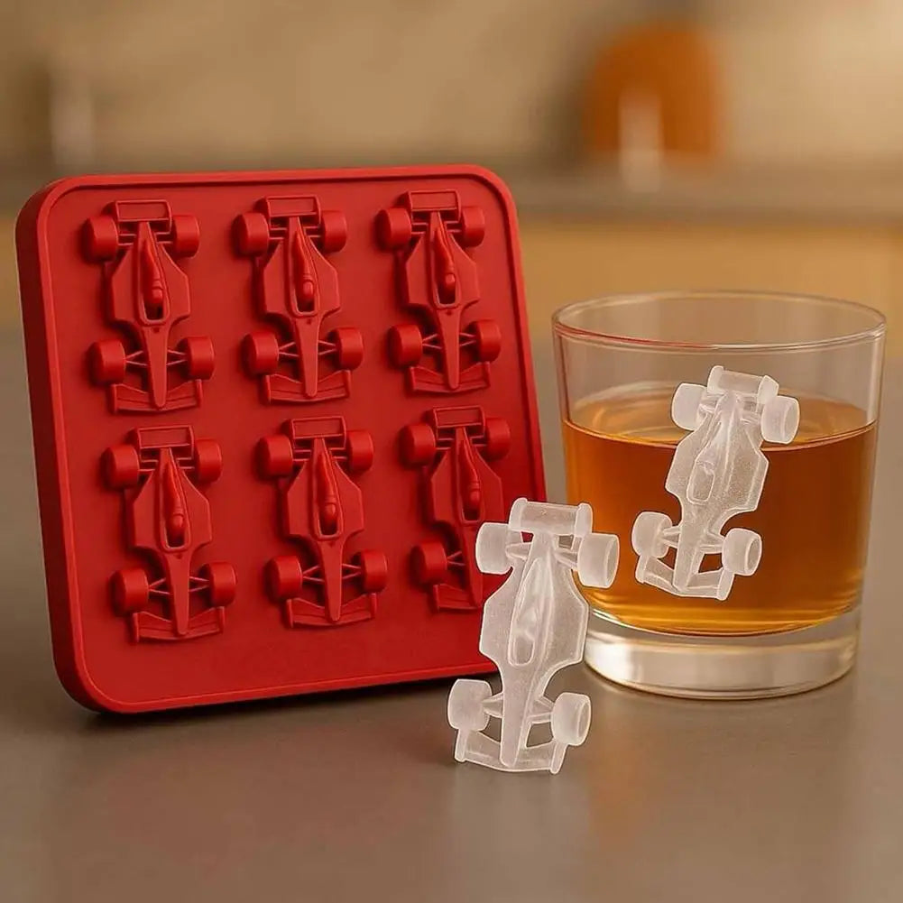 F1 Racing Car Ice Cube Tray | 6-Cavity 3D Silicone Mold