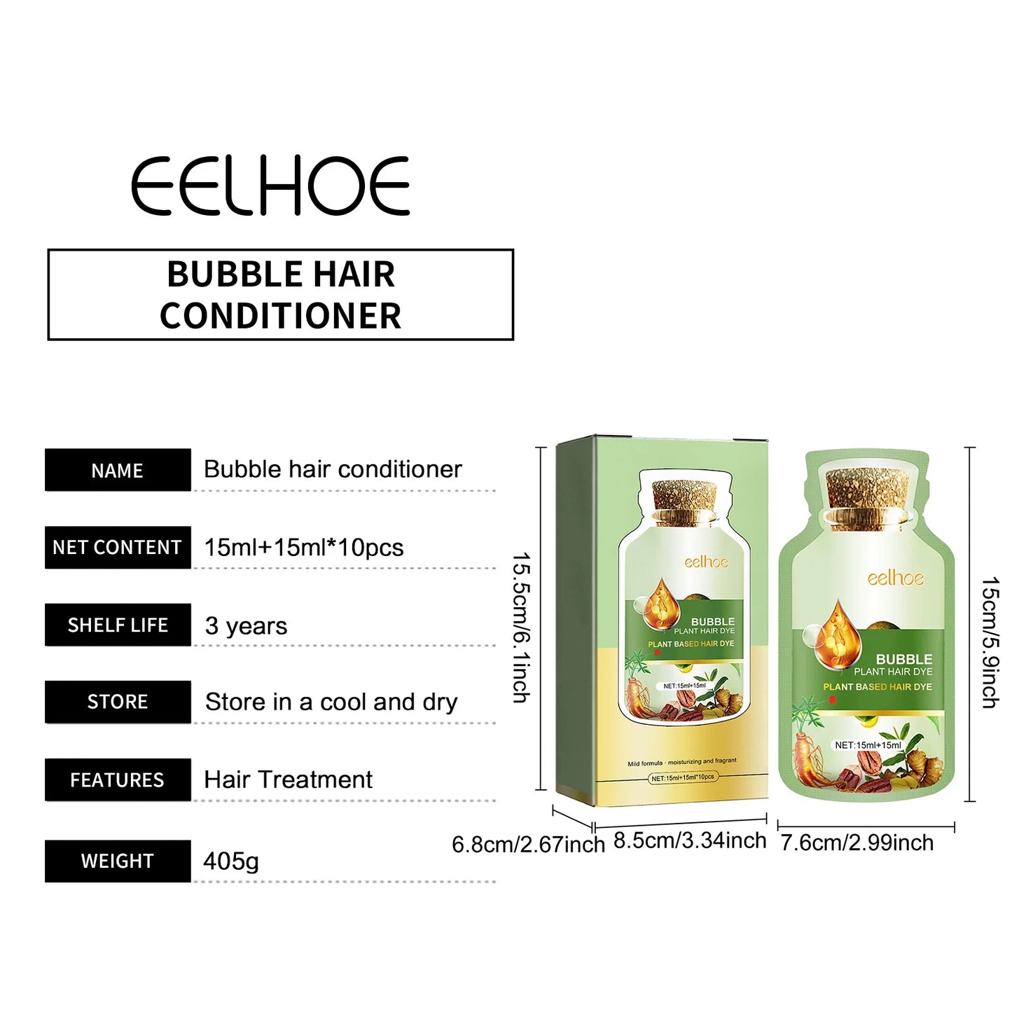 EELHOE Natural Plant Hair Dye Shampoo Foam, 10 Pcs/Box Hair Dye Peaceful Pleasures Health and Wellness