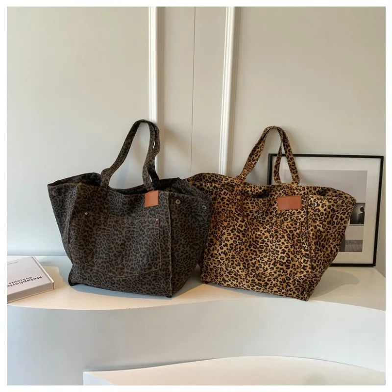 Women's Large Leopard Print Tote Shoulder Bag | Travel Bag