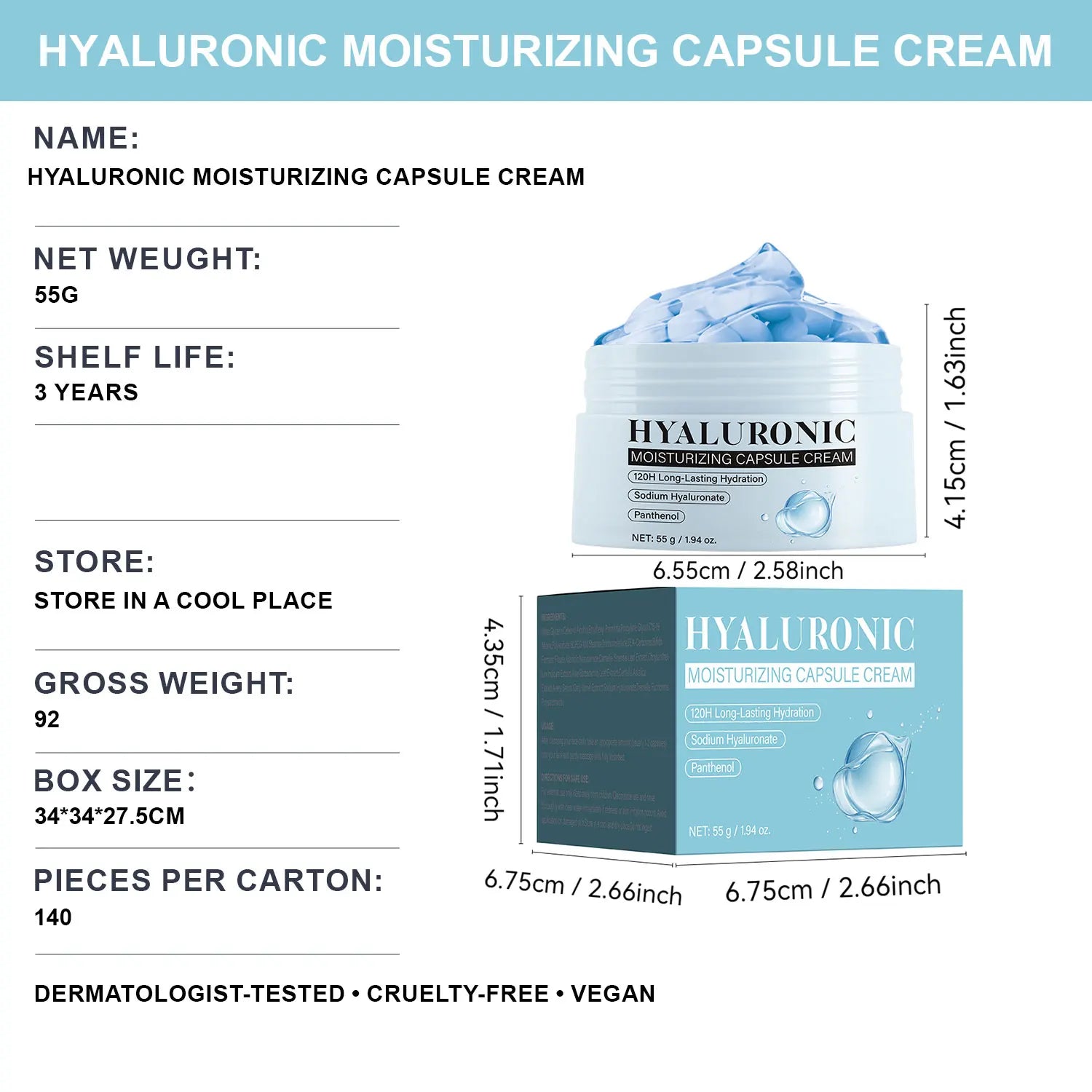 Hyaluronic Acid Capsule Cream Lasting Hydration, Barrier Care, Calming Daily Facial Moisturizer For All Skin Types,55g/1.94oz Peaceful Pleasures Health and Wellness