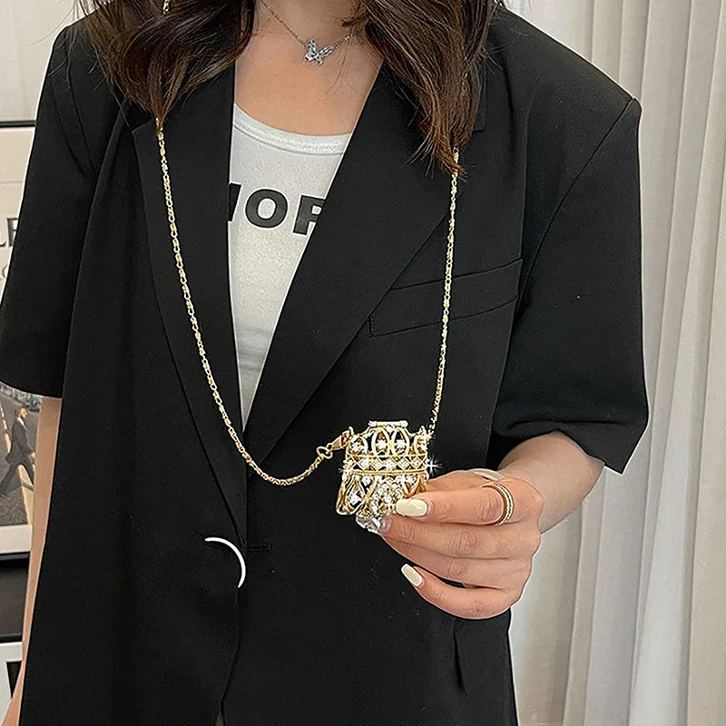 Rhinestone Mini Chain Bag – Gold & Silver Crossbody Purse