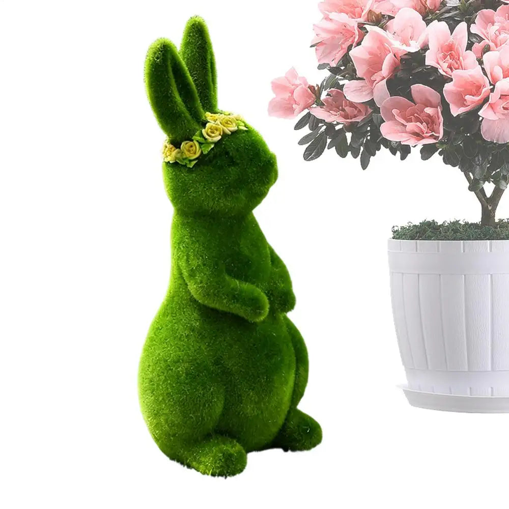 Flocked Easter Bunny Spring Figurine Easter Decorations Outdoor Resin Moss Bunny Decoration For Indoor Home Desk Table Shelf Peaceful Pleasures Health and Wellness A China Mainland