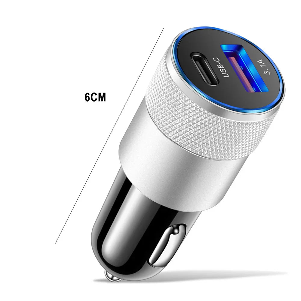 Mini USB-C Car Charger 15W PD Fast Charging Dual Port Adapter