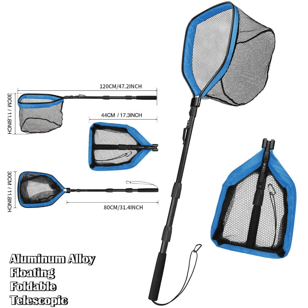 Fishing Landing Net with Telescopic Pole Anti-Slip Handle Collapsible Fishing Net for Saltwater Freshwater Fishing Hand Net Peaceful Pleasures Health and Wellness 44-120CM 2