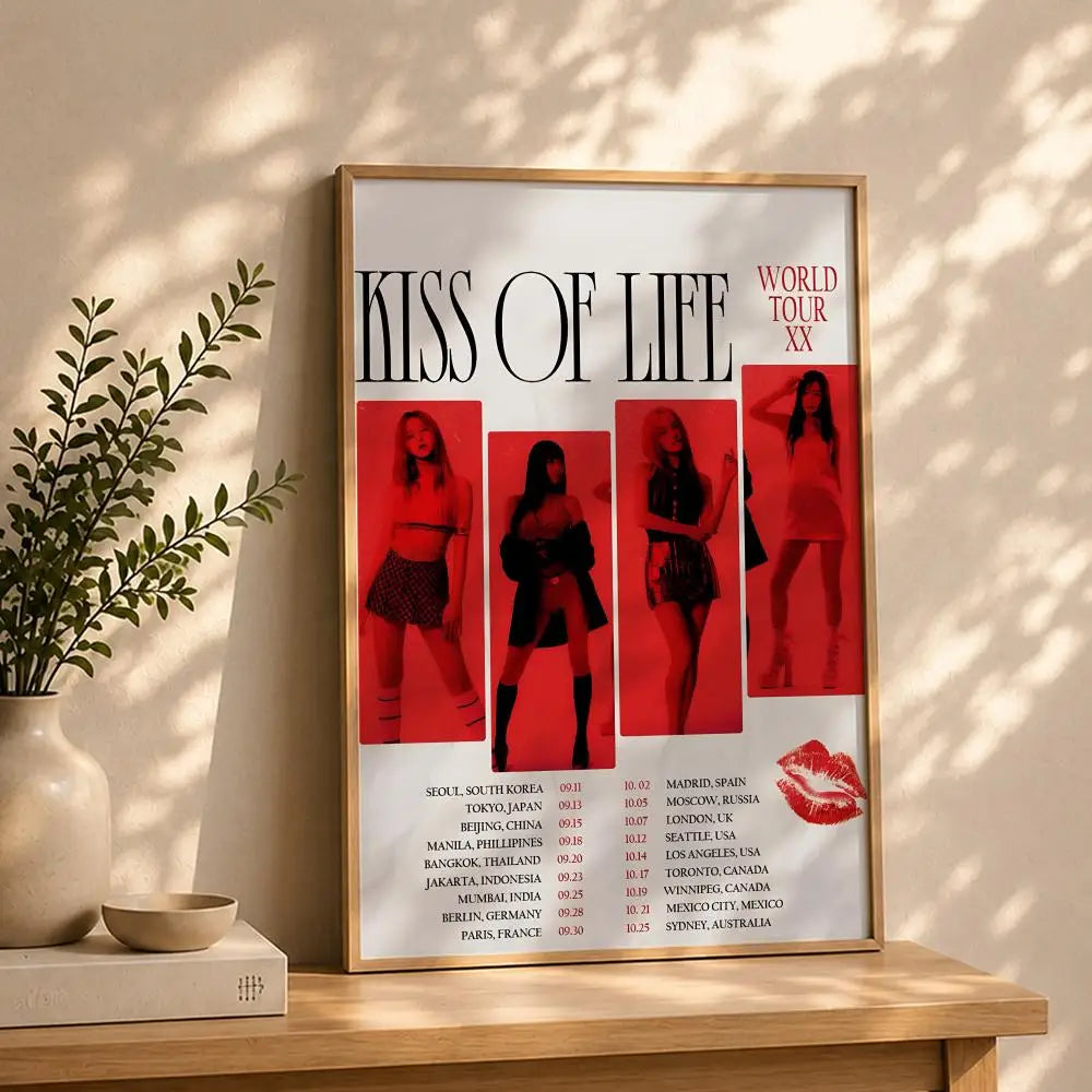 Kpop K-KISS OF LIFES Poster HD Self Adhesive Waterproof Wall Art Ideal for Home Office Dorm Bedroom Great Gift Peaceful Pleasures Health and Wellness White7 15X20cmNoframe