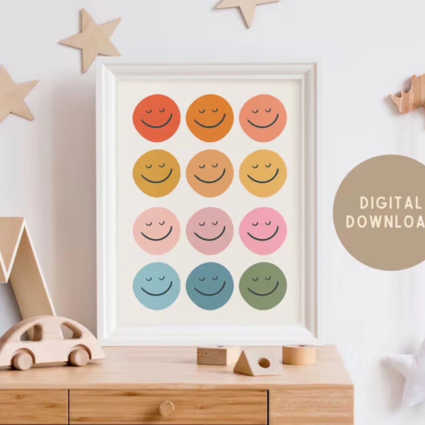 Smiley Face Rainbow Canvas Wall Art | Kids & Toddler Room Decor