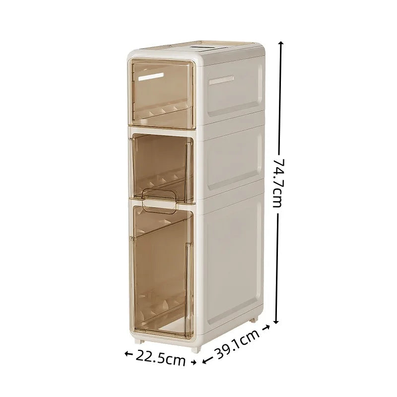 Narrow Gap Storage Cabinet with Sliding Drawers Waterproof Organizer for Bathroom & Kitchen, Multi-Layer Shelf for Tight Spaces Peaceful Pleasures Health and Wellness 3 Layer Large