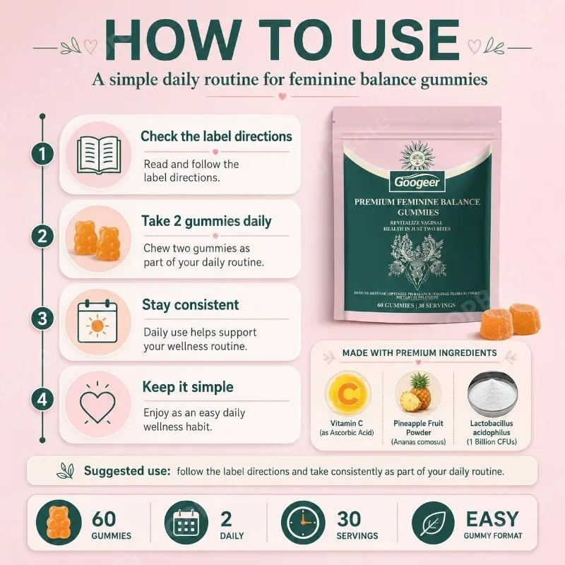 Googeer Feminine pH Balance Gummies | Vitamin C & Probiotics 60ct