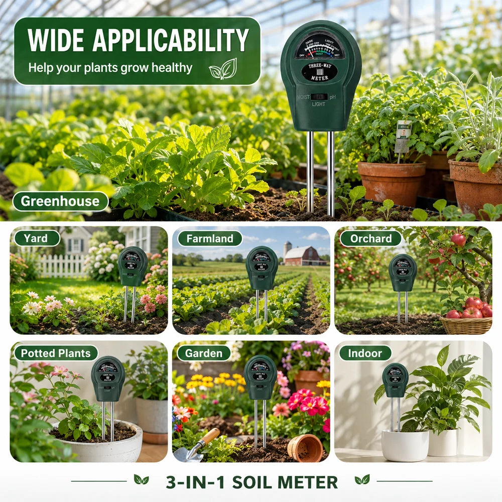 3-in-1 Soil Tester – pH, Moisture & Light Meter for Plants