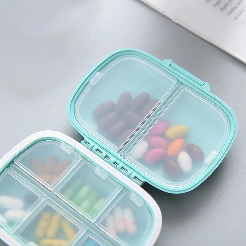 Mini Portable 8 Grids Sealed Wheat Pill Box Travel Medicine Organizer Tablets Storage Dispenser Container Peaceful Pleasures Health and Wellness