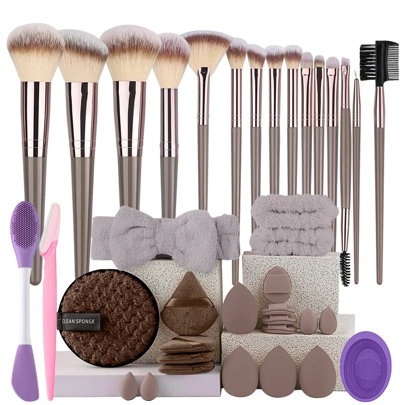 RUNTOIN Brown Makeup Brush Set 3-20pc | Foundation & Eyeshadow