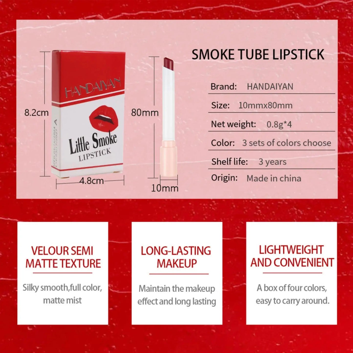 Handaiyan 4-Piece Matte Velvet Lipstick Set – Waterproof & Long Lasting
