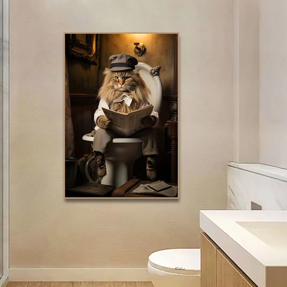 Funny Animals Toilet Canvas Painting Prints Gorilla Elephant Cat Dog Wall Poster Picture for Bathroom Room Home Decoration Peaceful Pleasures Health and Wellness