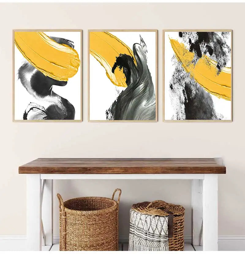 Abstract Yellow & Black Nordic Canvas Wall Art Print | Unframed