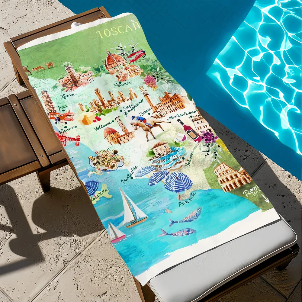 Map of Athens Quick-Dry Beach Towel | Travel, Pool & Gym Quick-Dry Beach Towel Peaceful Pleasures Health and Wellness z4 STJ70x140CM