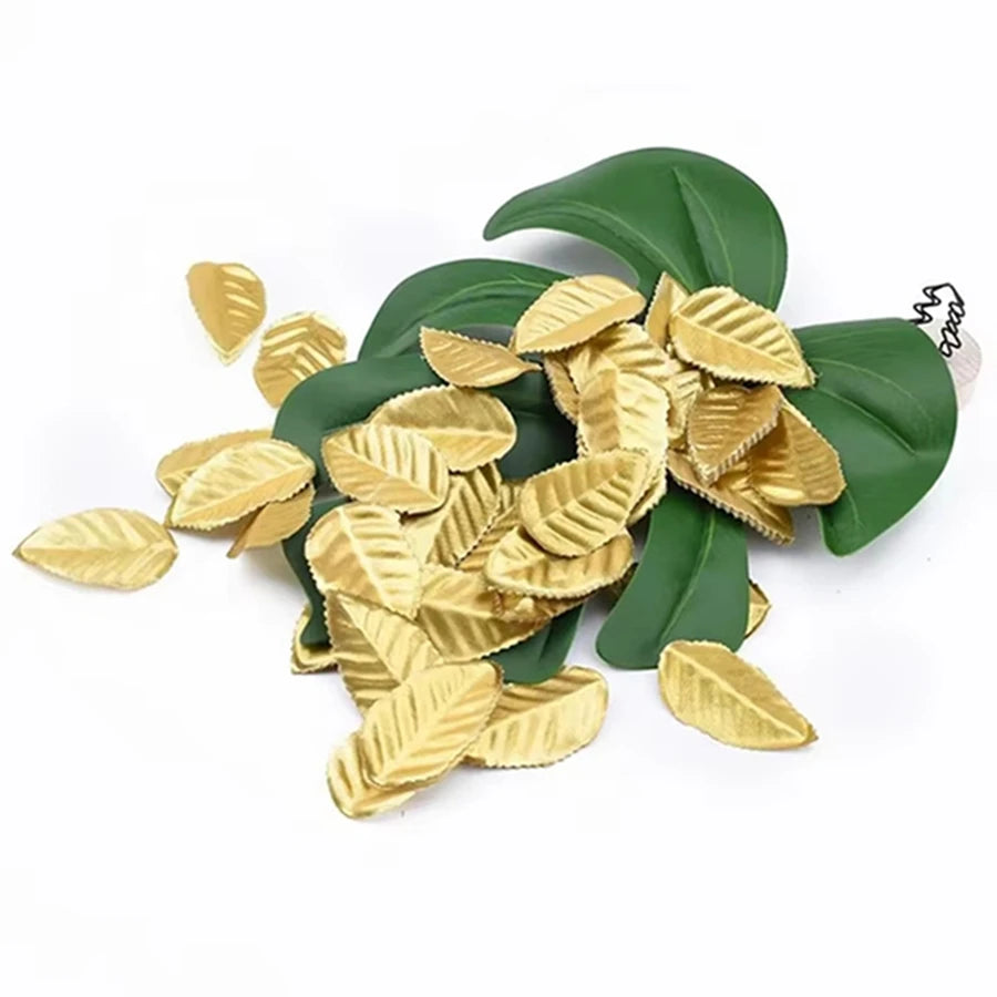 Silk Rose Gold Leaves Artificial Flowers | 100/200 Pcs Wedding Decor