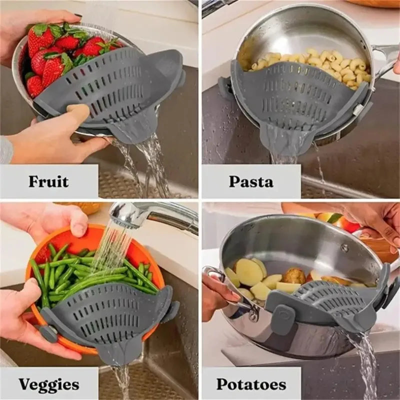 Adjustable Clip-On Pot Strainer | Stainless Steel Kitchen Drain Clip-On Pot Strainer Peaceful Pleasures Health and Wellness