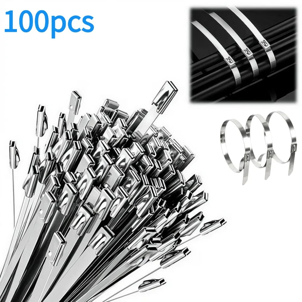 100-Pack Stainless Steel Cable Ties | Self-Locking Metal Zip Ties