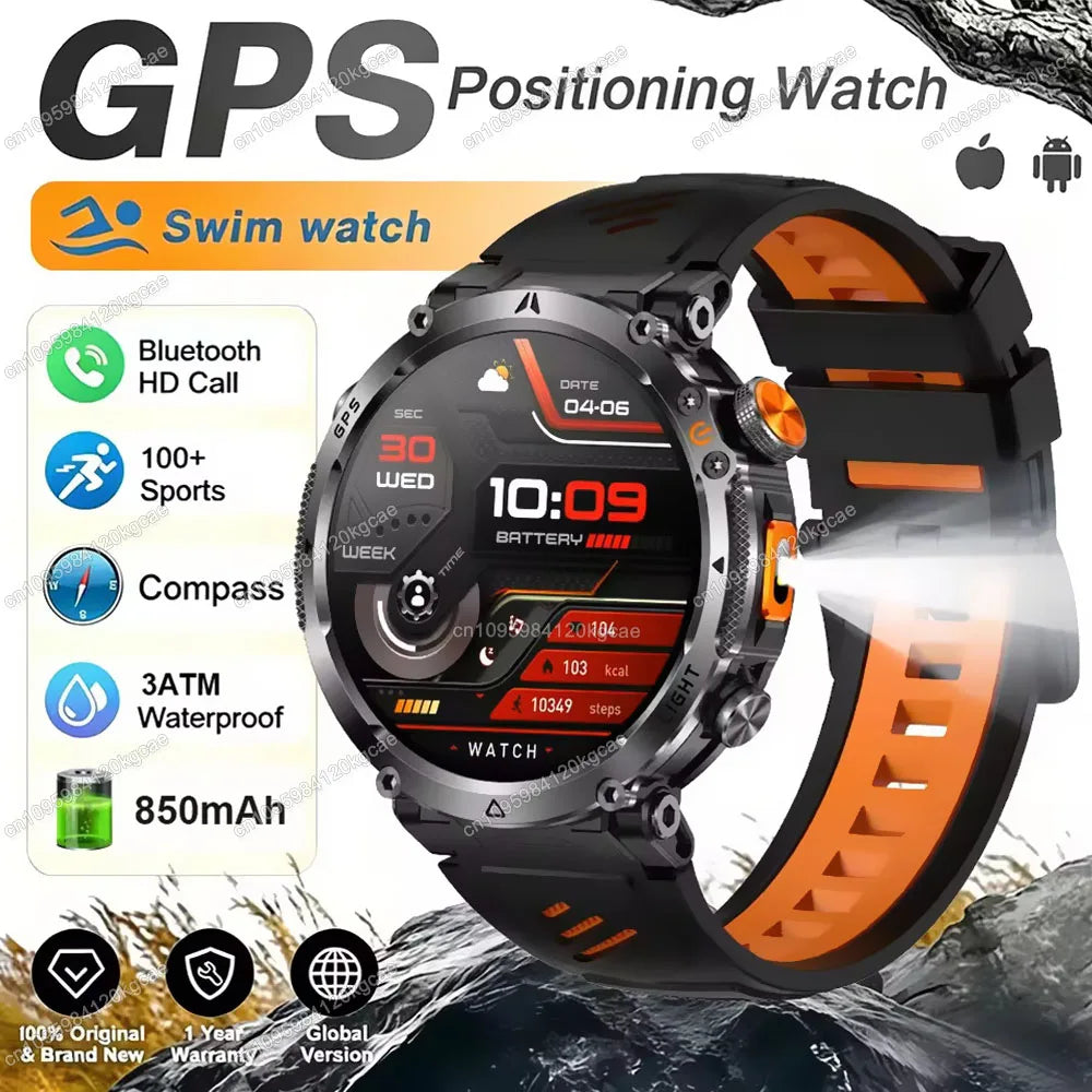 New Military Outdoor Smart Watch Men Dual-Frequency High-Precision Positioning Compass Sport IP68 Waterproof GPS Smartwatch Hw12 Peaceful Pleasures Health and Wellness Orange